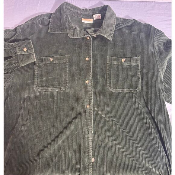VTG Womens Weekend Provisions Corduroy Shirt Jacket L Green Shacket Button Up - Picture 5 of 7